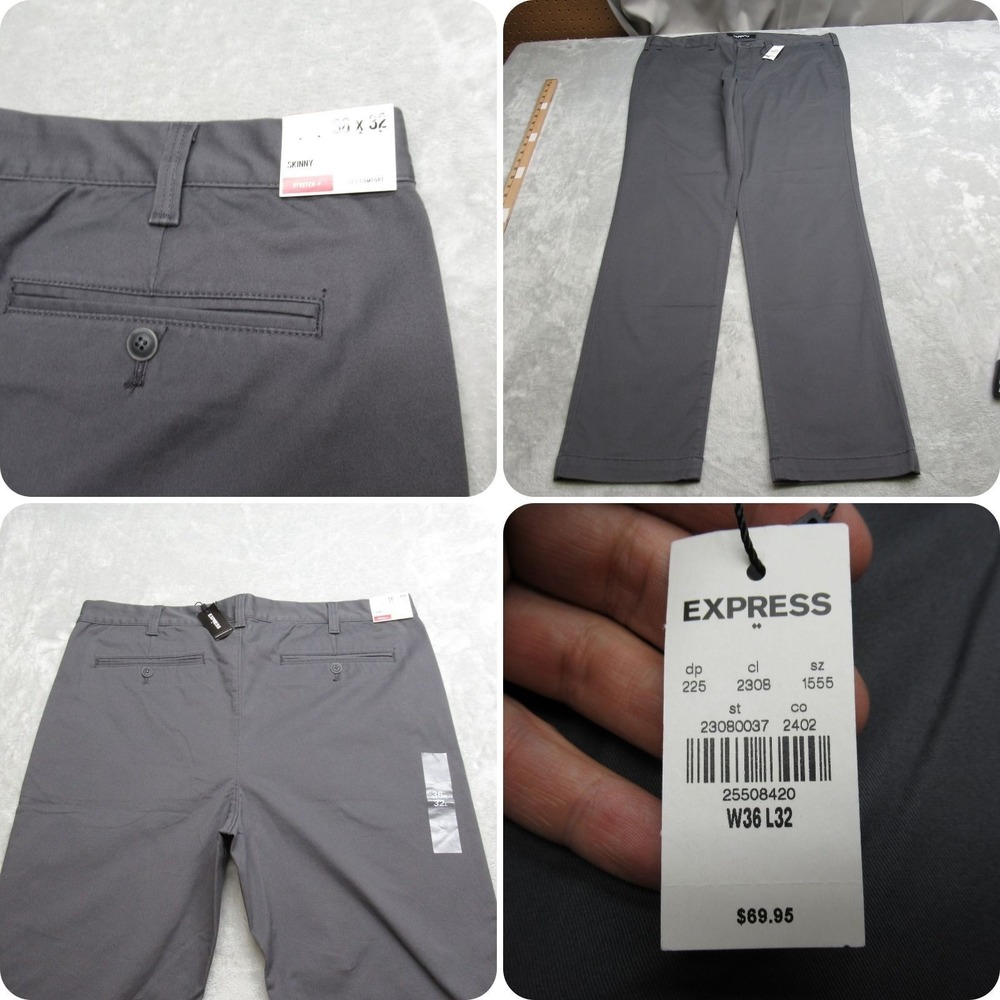 Express Dress Pants Mens 36x32 Gray Performance Skinny 365 Stretch $69 NEW